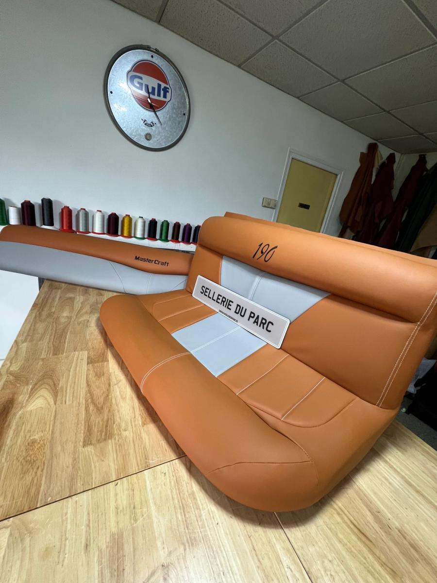 Boat bench restored by a marine upholstery workshop