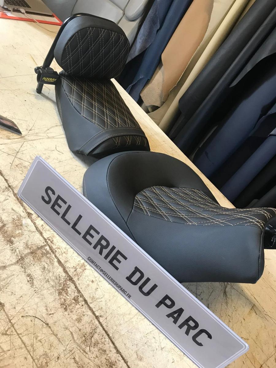 Motorcycle upholstery work in the workshop