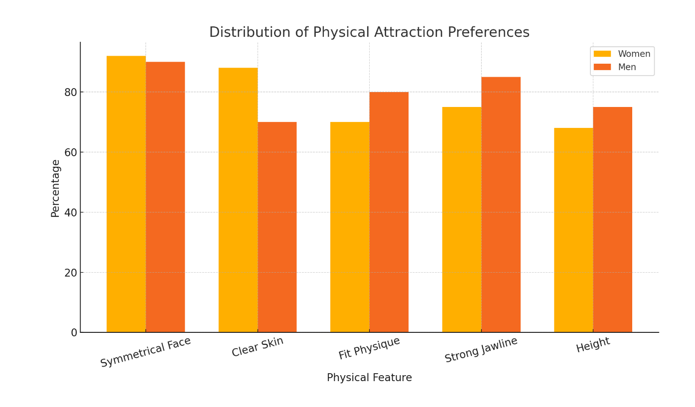 chart displaying distibution of physical attraction preferences for men and womenundefined