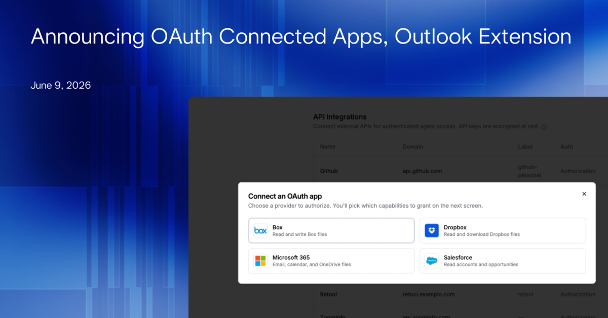 Announcing OAuth Connected Apps, Outlook Add-in
