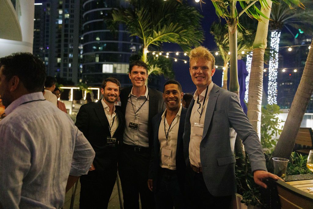Four members of the Brightwave team posing for a group photo at AI Innovation in Private Capital: A SuperReturn Eve Reception.