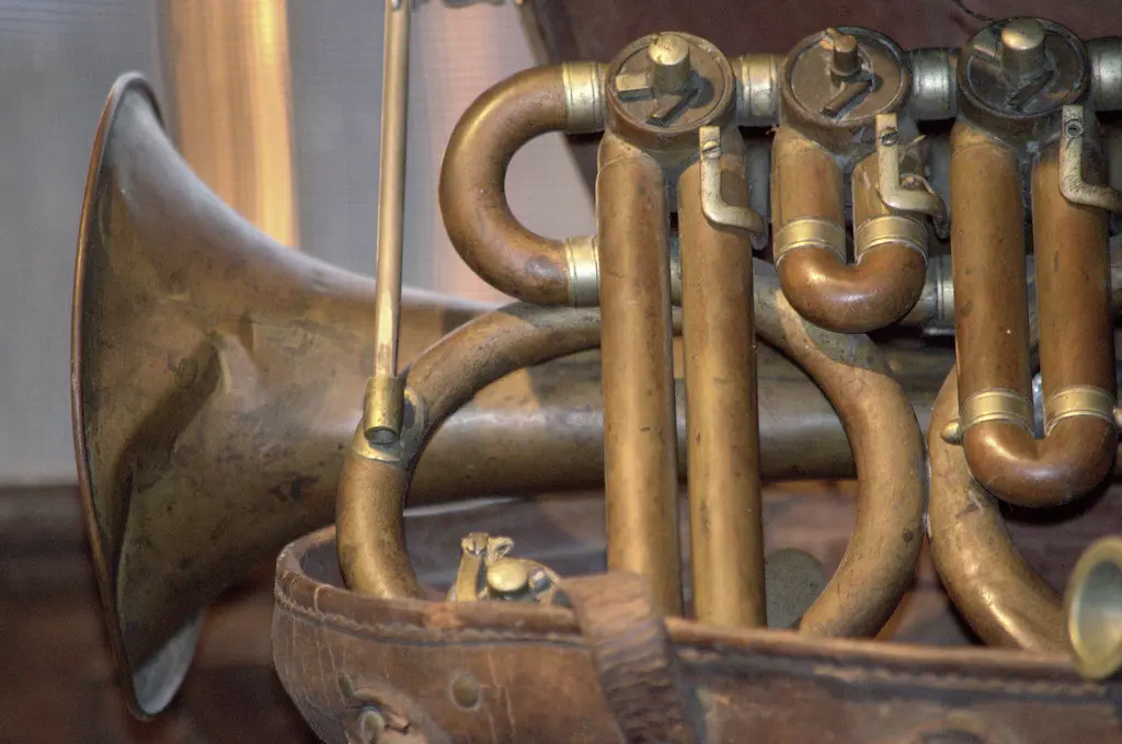 Detail photograph of a brass instrument