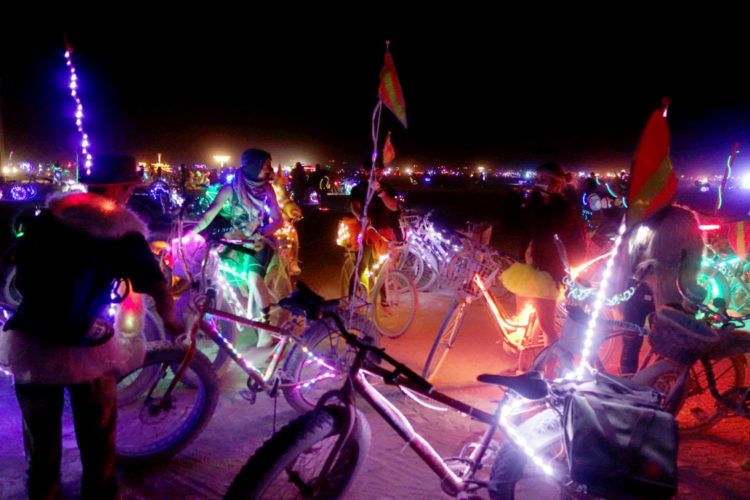 Burning Man Bikes at night