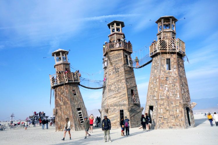 Burning Man Leaning Towers