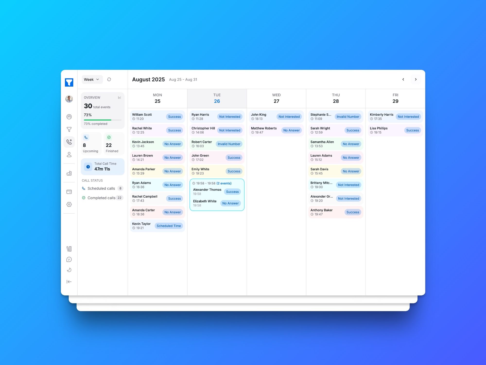 Screenshot of LeadHQL Lead Calling Calendar