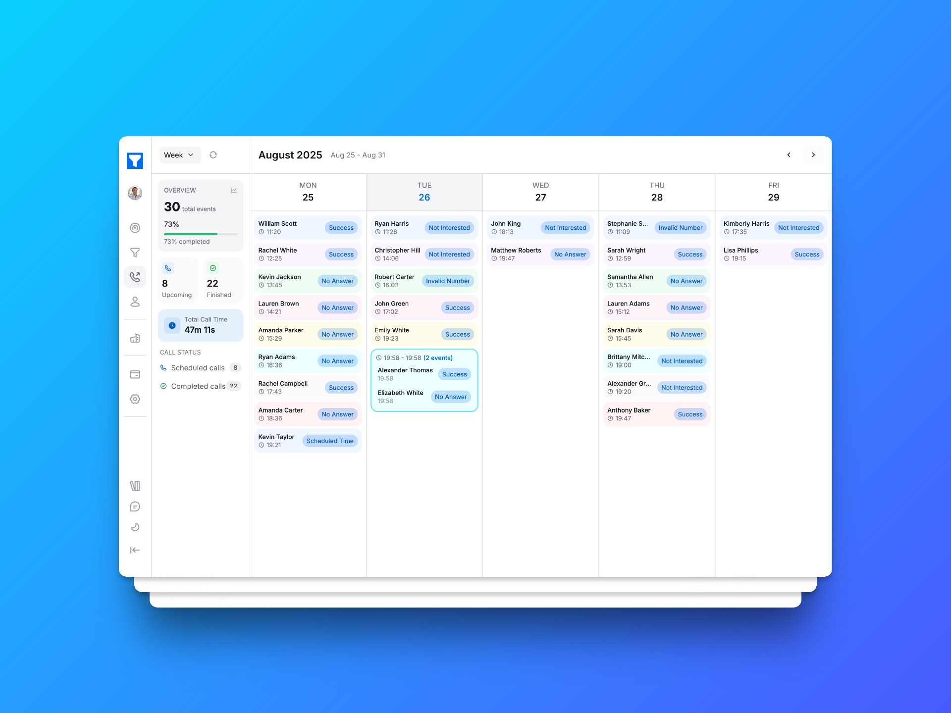 Screenshot of LeadHQL Lead Calling Calendar