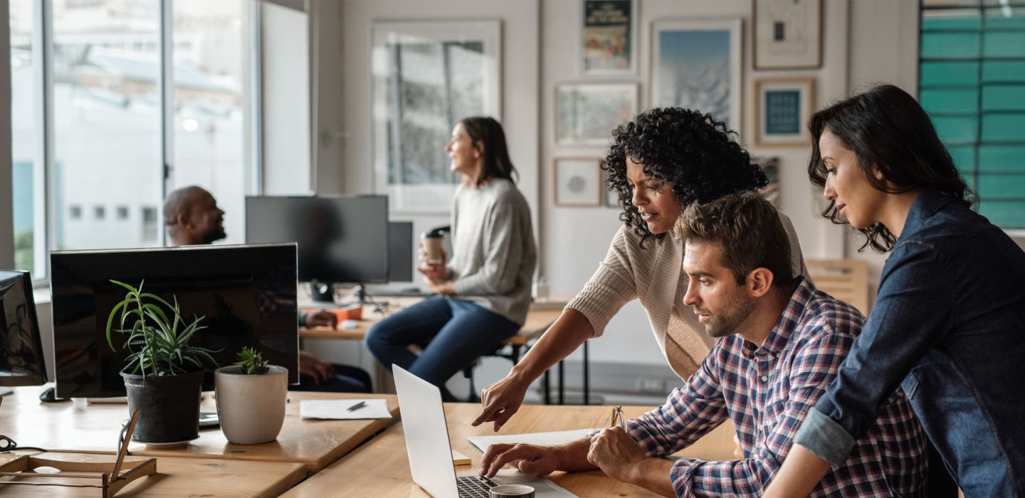 Team collaborating in office setting