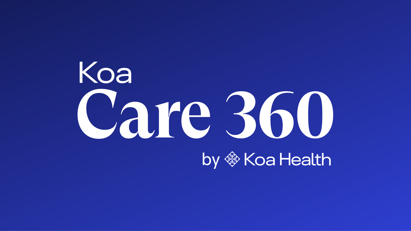 Koa Care 360 by Koa Health on a blue gradient field