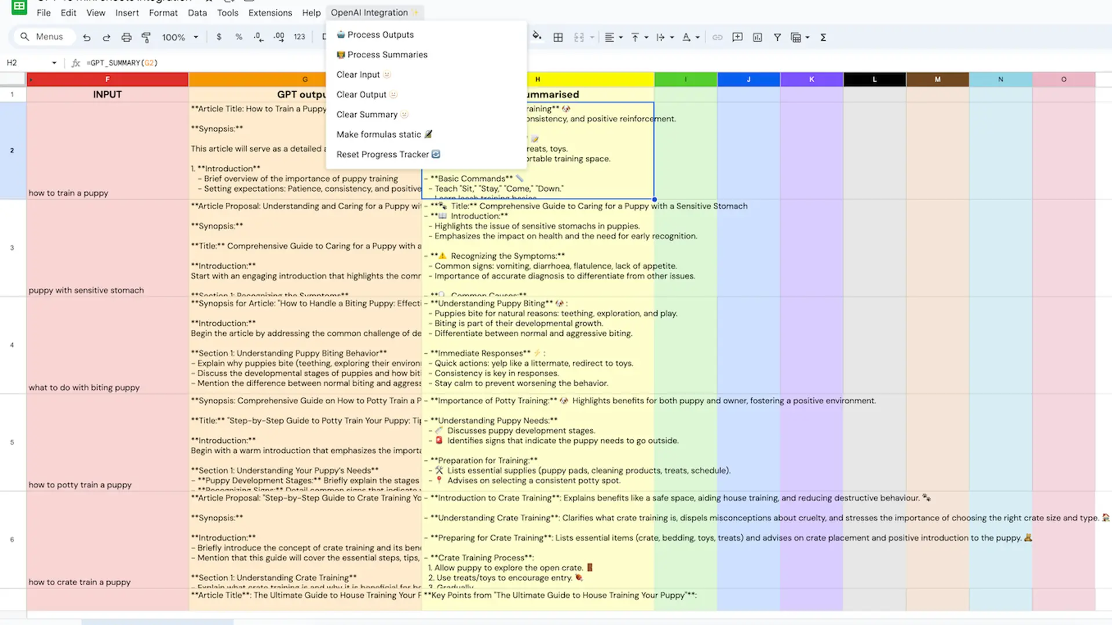Google Sheets Open AI integration template