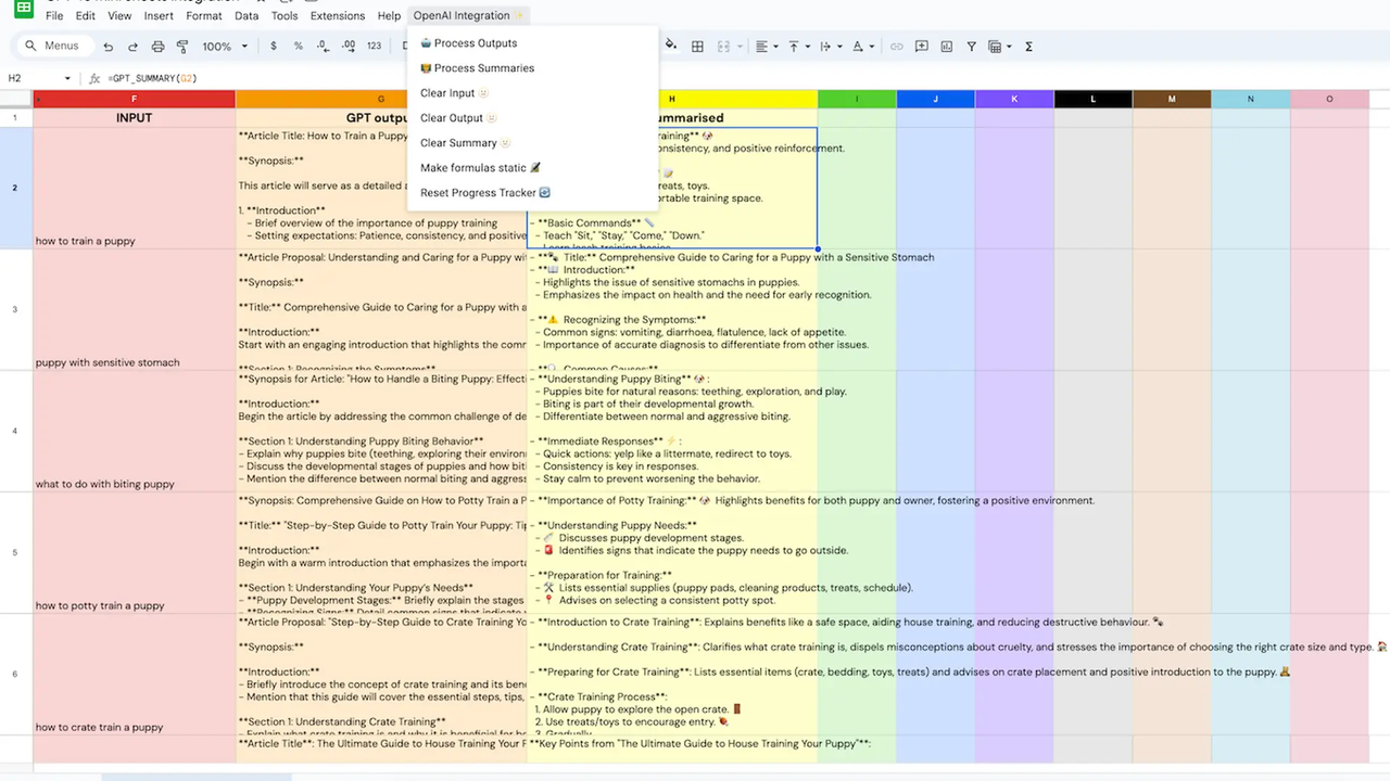 Google Sheets Open AI integration template