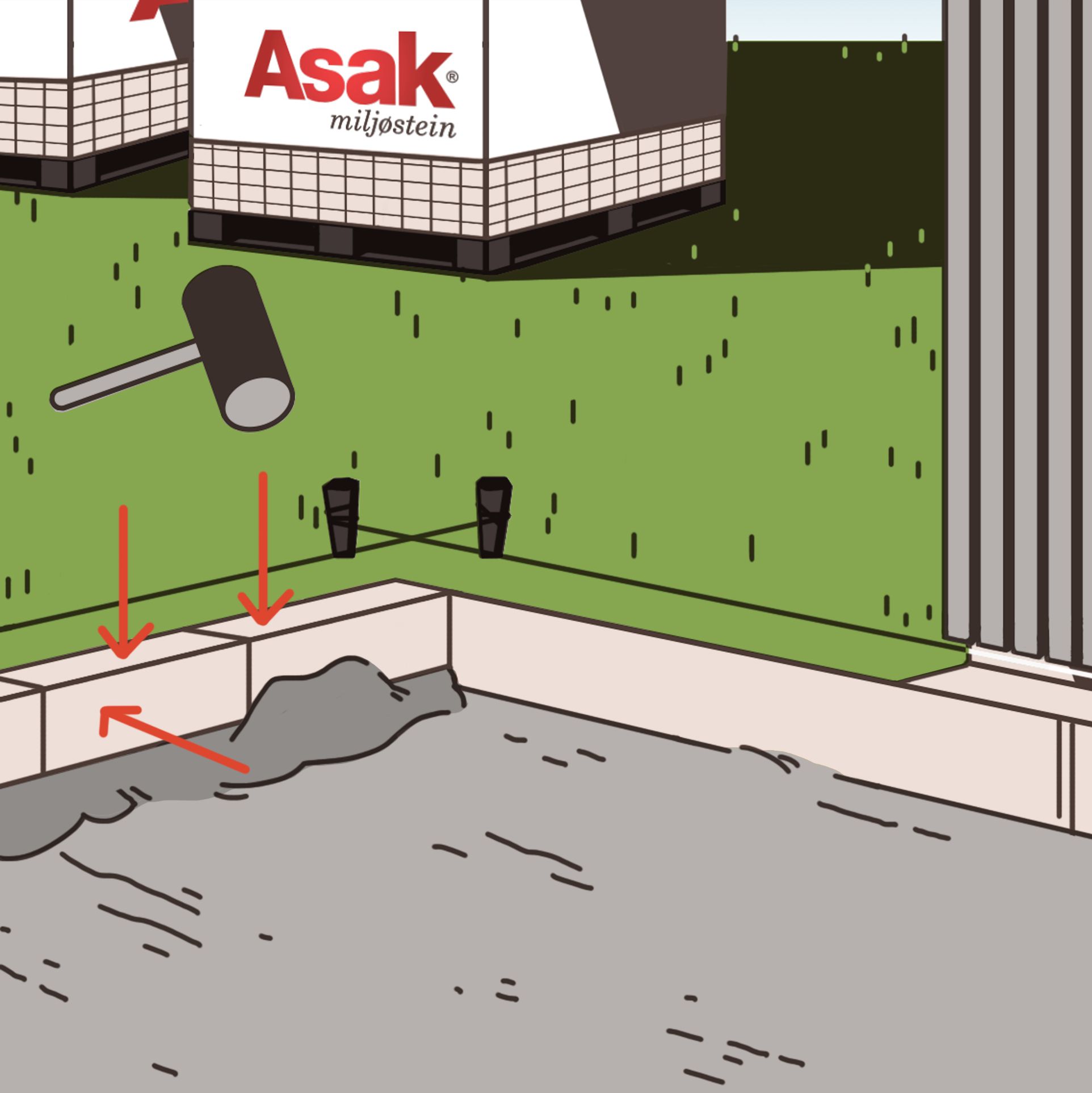 illustrasjon av leggeprosessen for ASAK belegningsstein