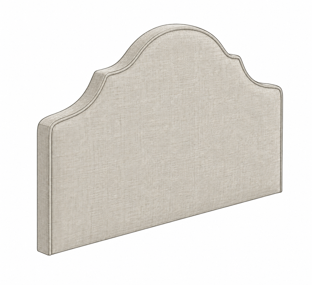 Mocked image of headboard with piping around the front in grey fabric