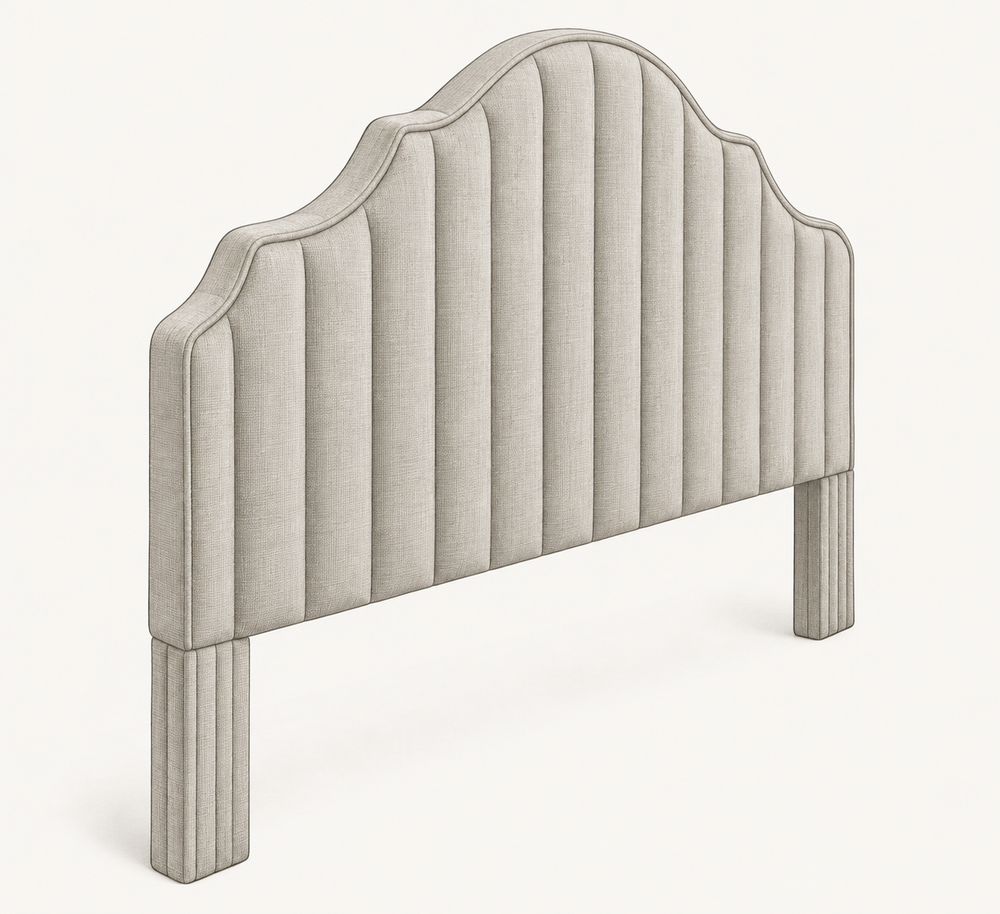 Mocked image of headboard with fluted front in grey fabric