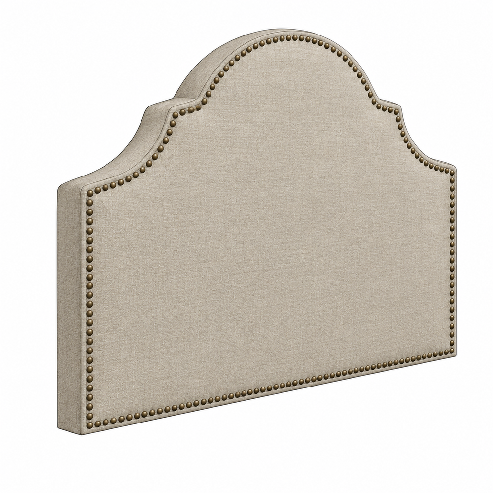 Mocked image of headboard with nailed border in grey fabric