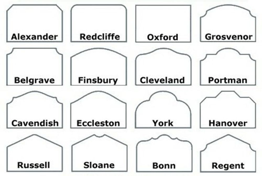 4 x 4 grid of outlines showing different headboard shapes