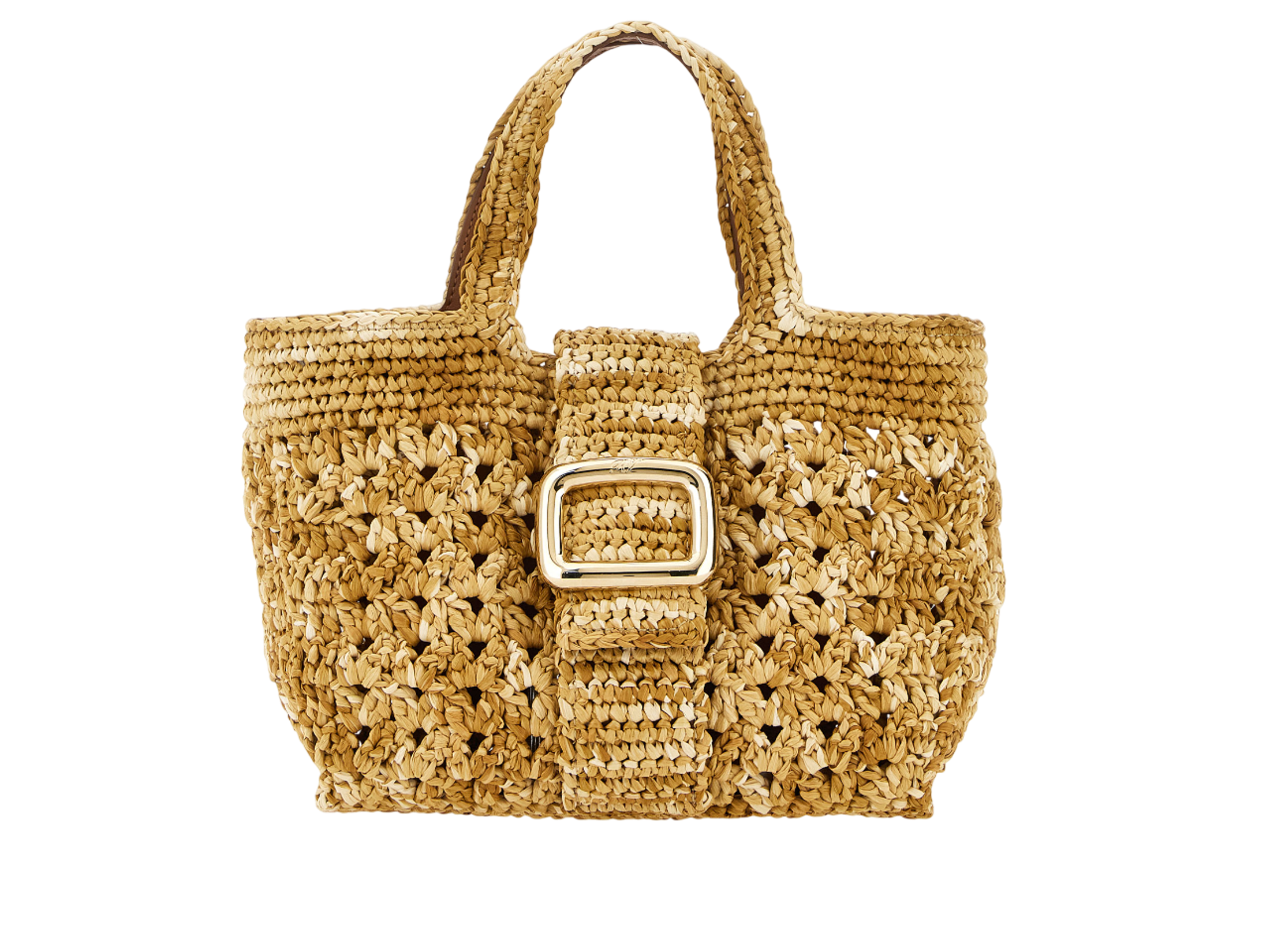 A rafia gold bag with a gold buckle