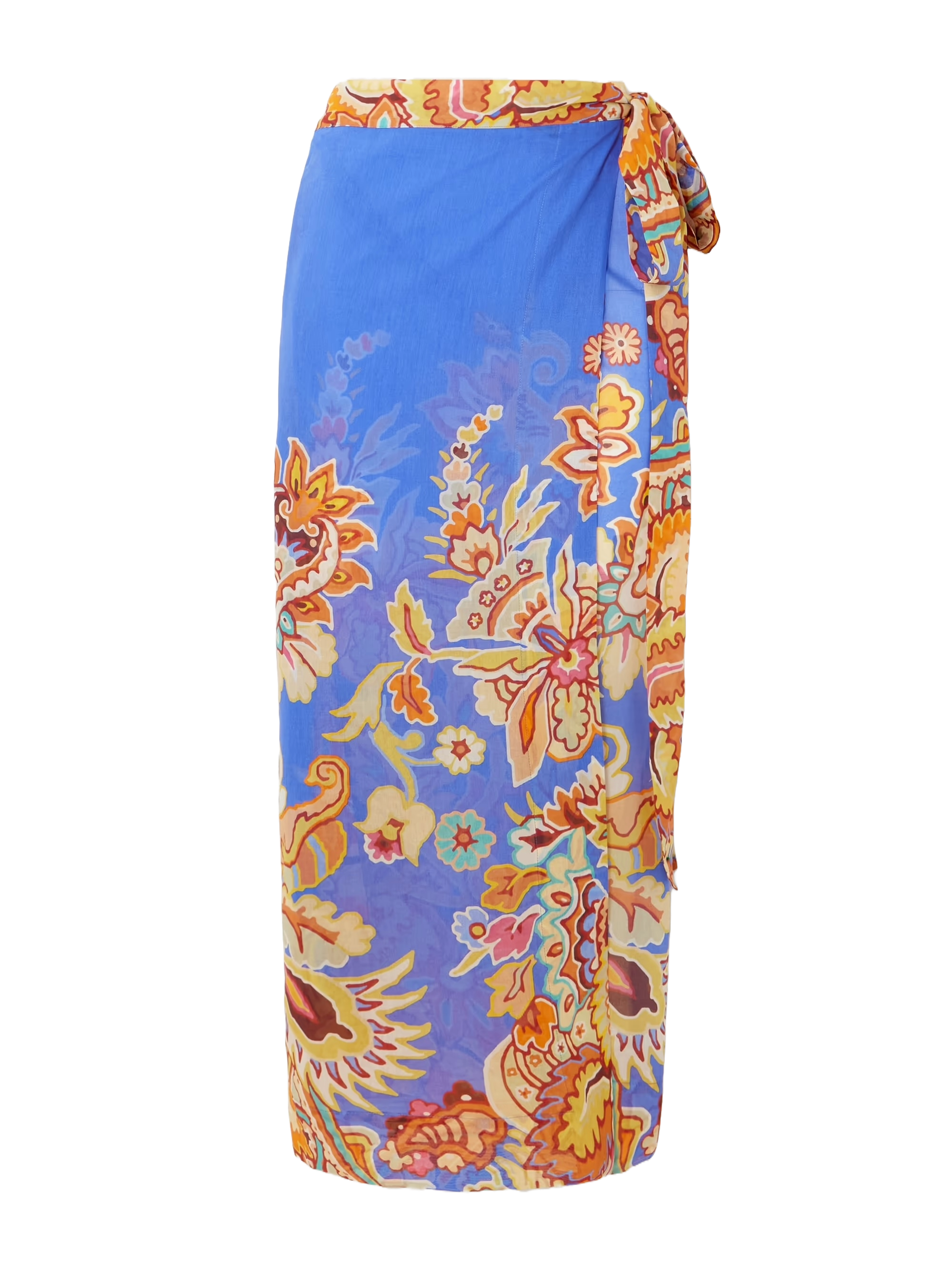 A blue pareo with orange flowers