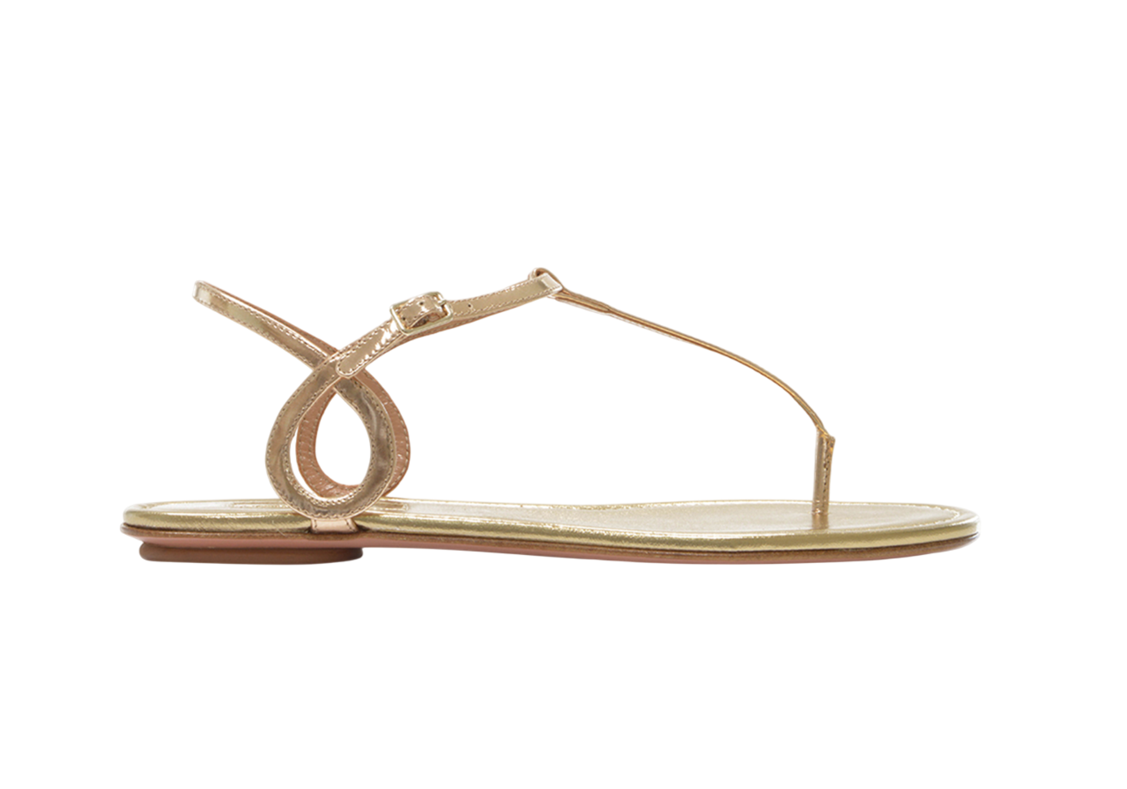 Strappy gold through the big toe sandals