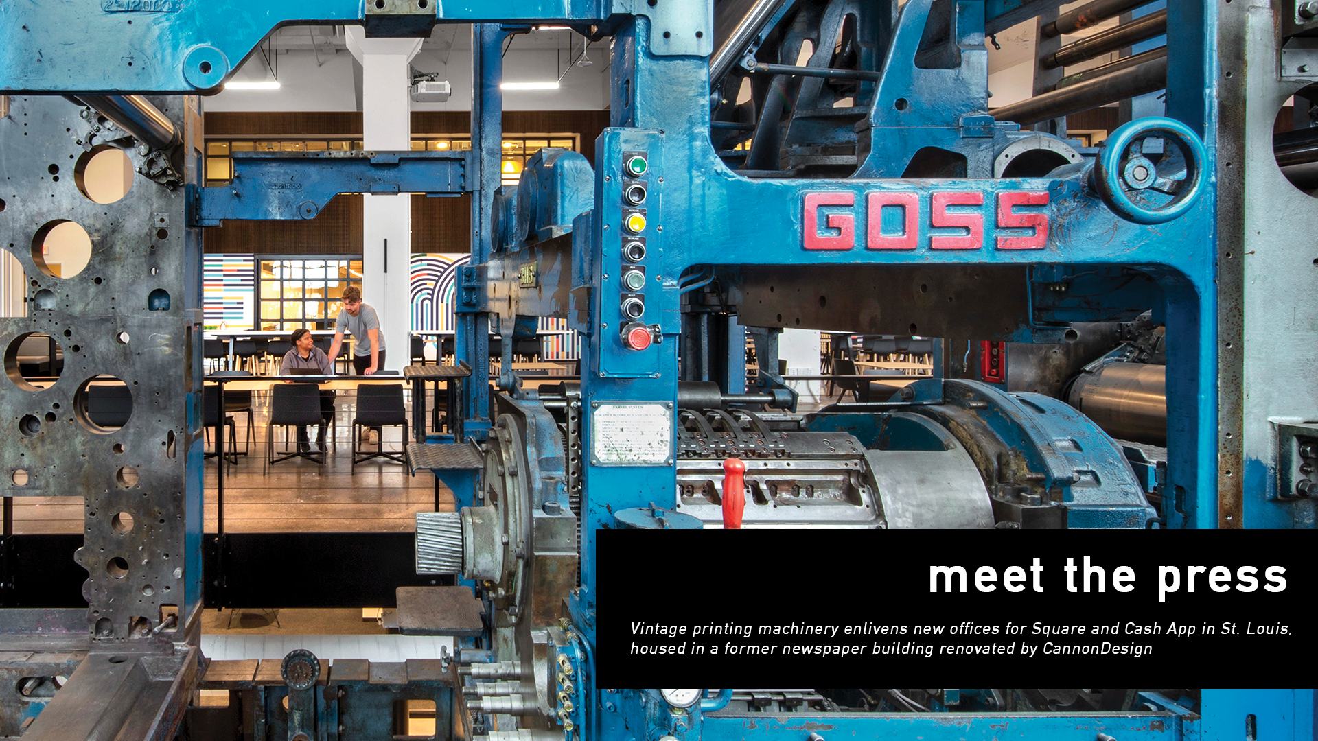Vintage printing machinery enlivens new offices for Square and Cash App in St. Louis