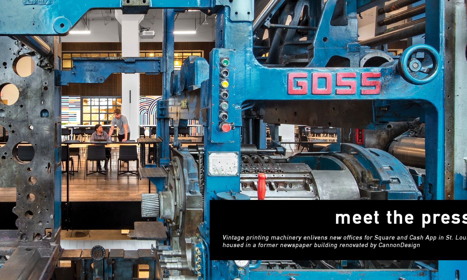 Vintage printing machinery enlivens new offices for Square and Cash App in St. Louis