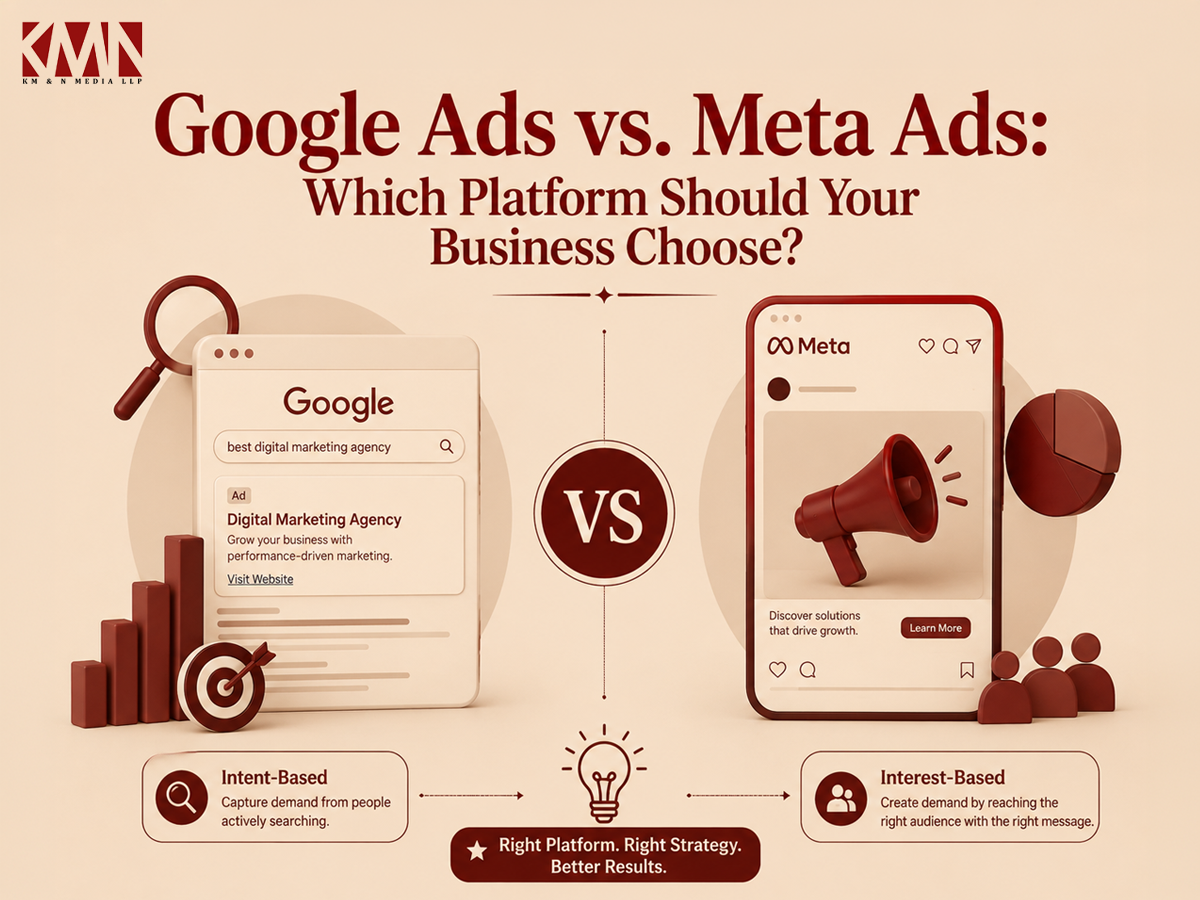 Google Ads vs Meta Ads performance marketing strategy comparison by KM&N Media.