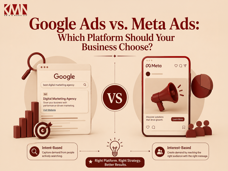 Google Ads vs Meta Ads performance marketing strategy comparison by KM&N Media.
