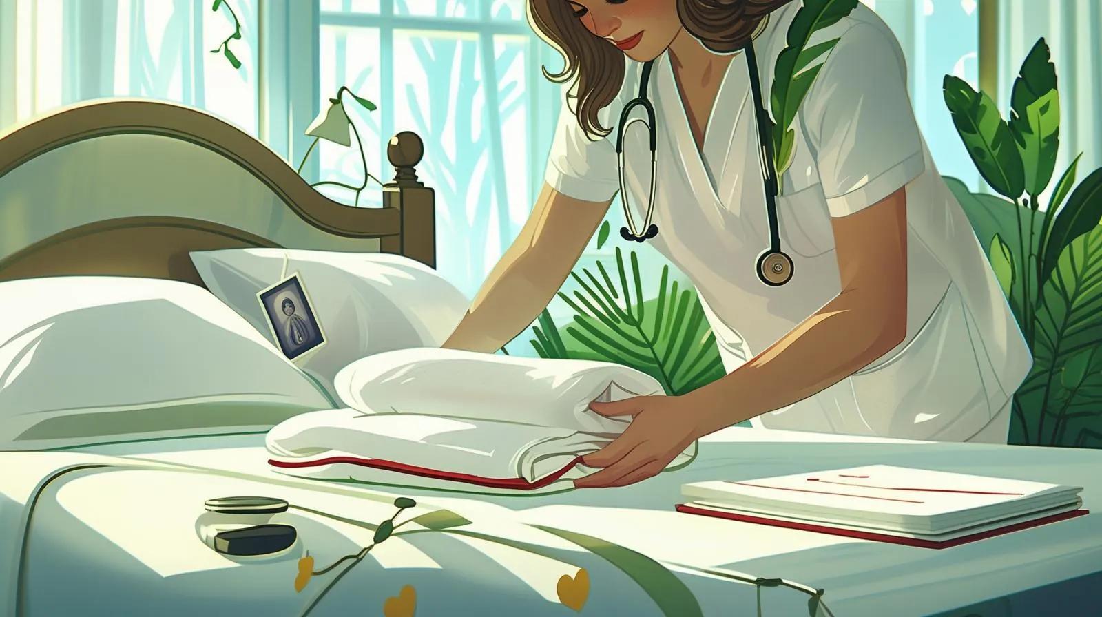 Quiet living room with hospital bed and natural light, representing hospice care at home for a family