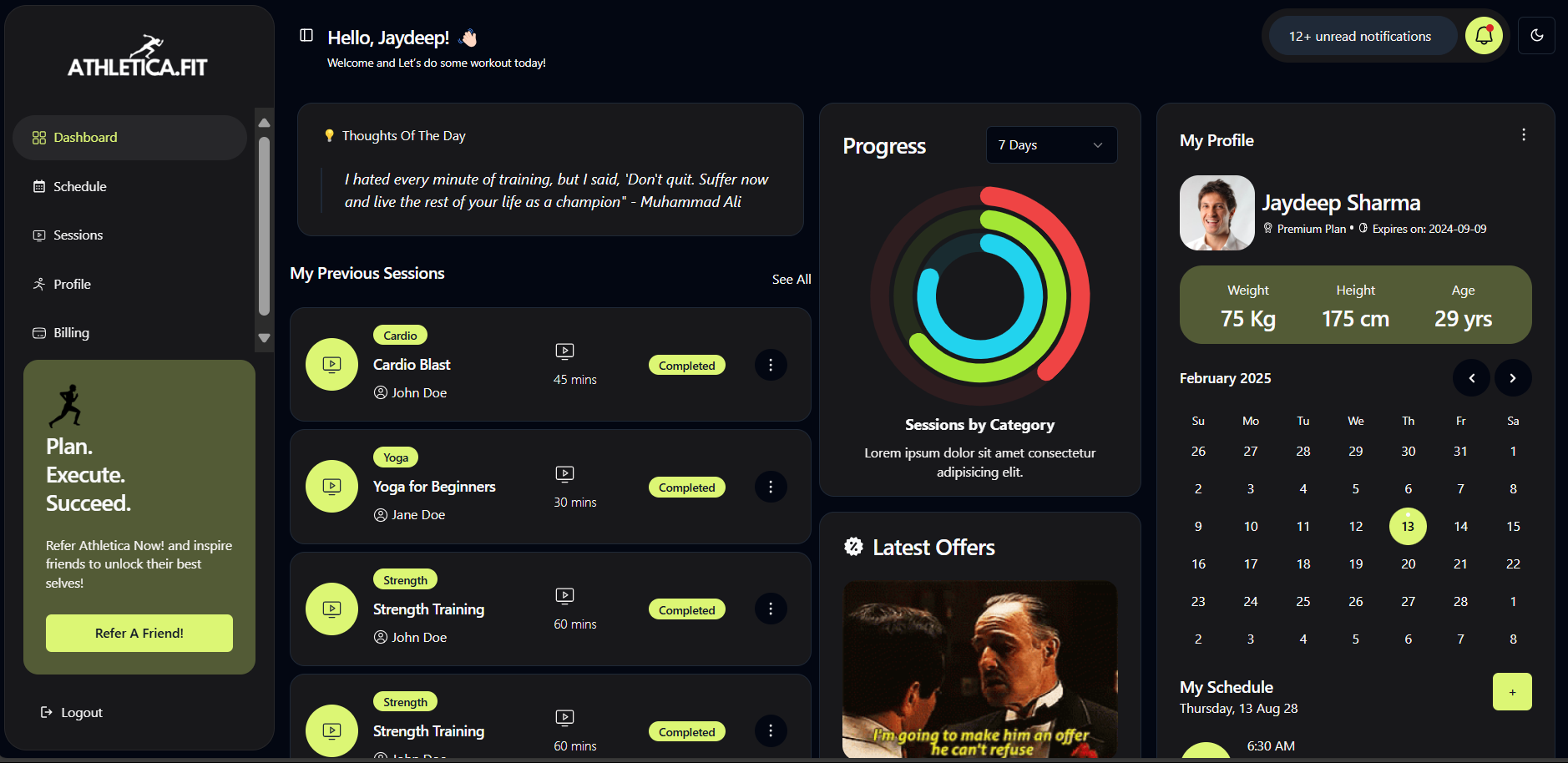 Personalized Dashboard for Tracking Workouts, Progress and much more