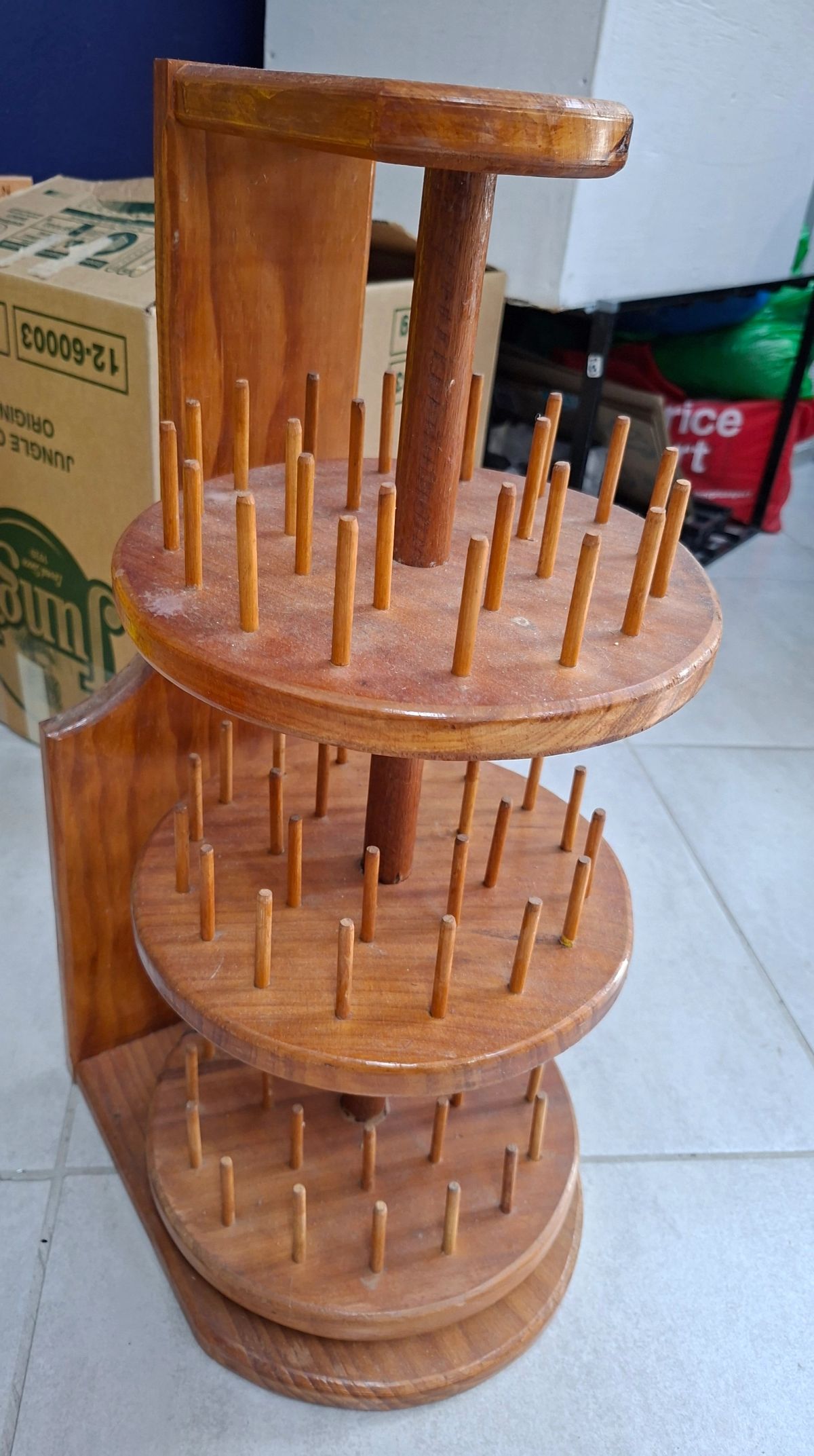 Vintage Wooden 3-Tier Rotating Storage Rack
