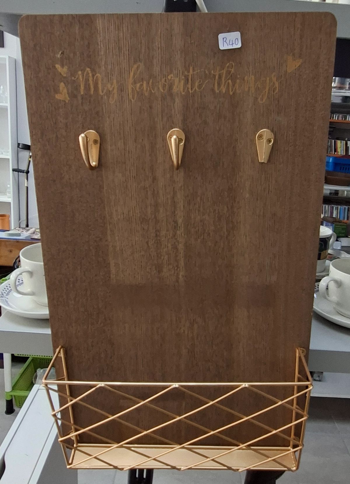 Wooden Wall-Mounted Key Holder with Storage Basket
