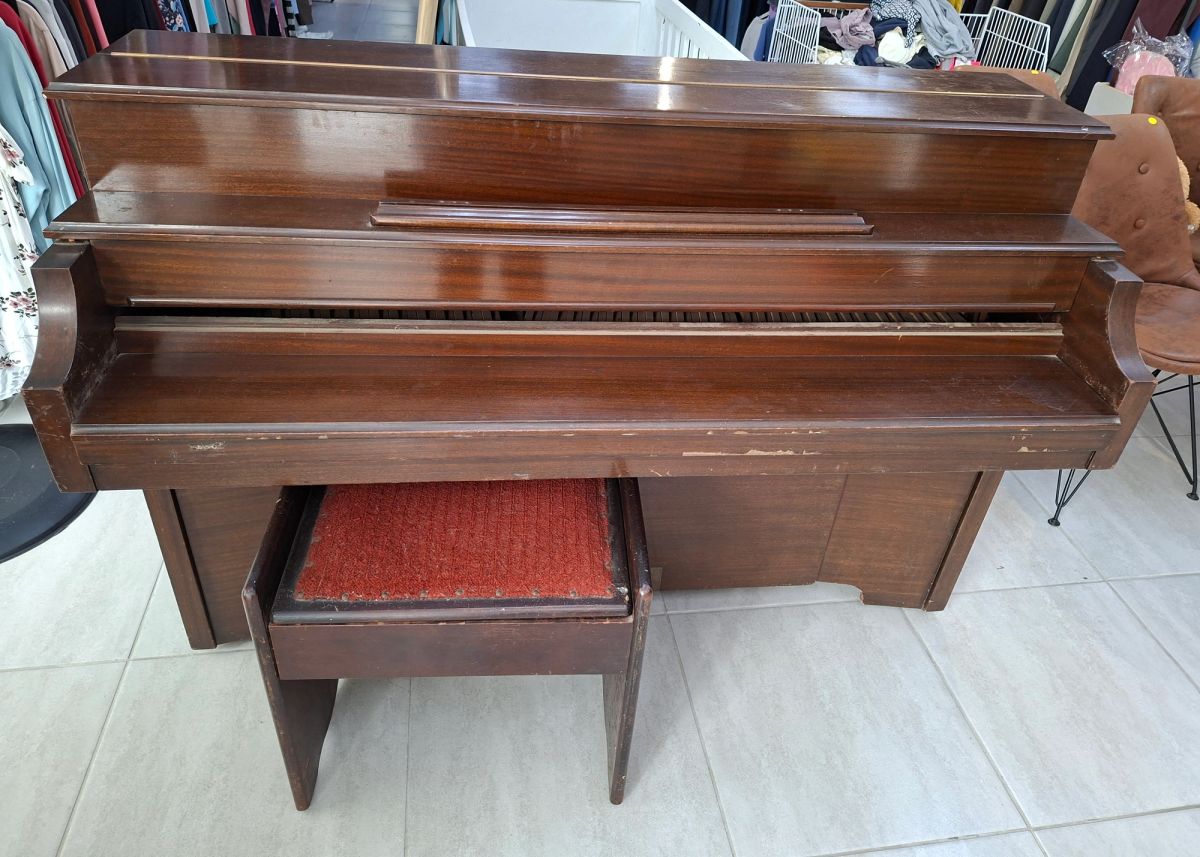 Brichnor Upright Piano with Matching Stool – Vintage Wooden Finish