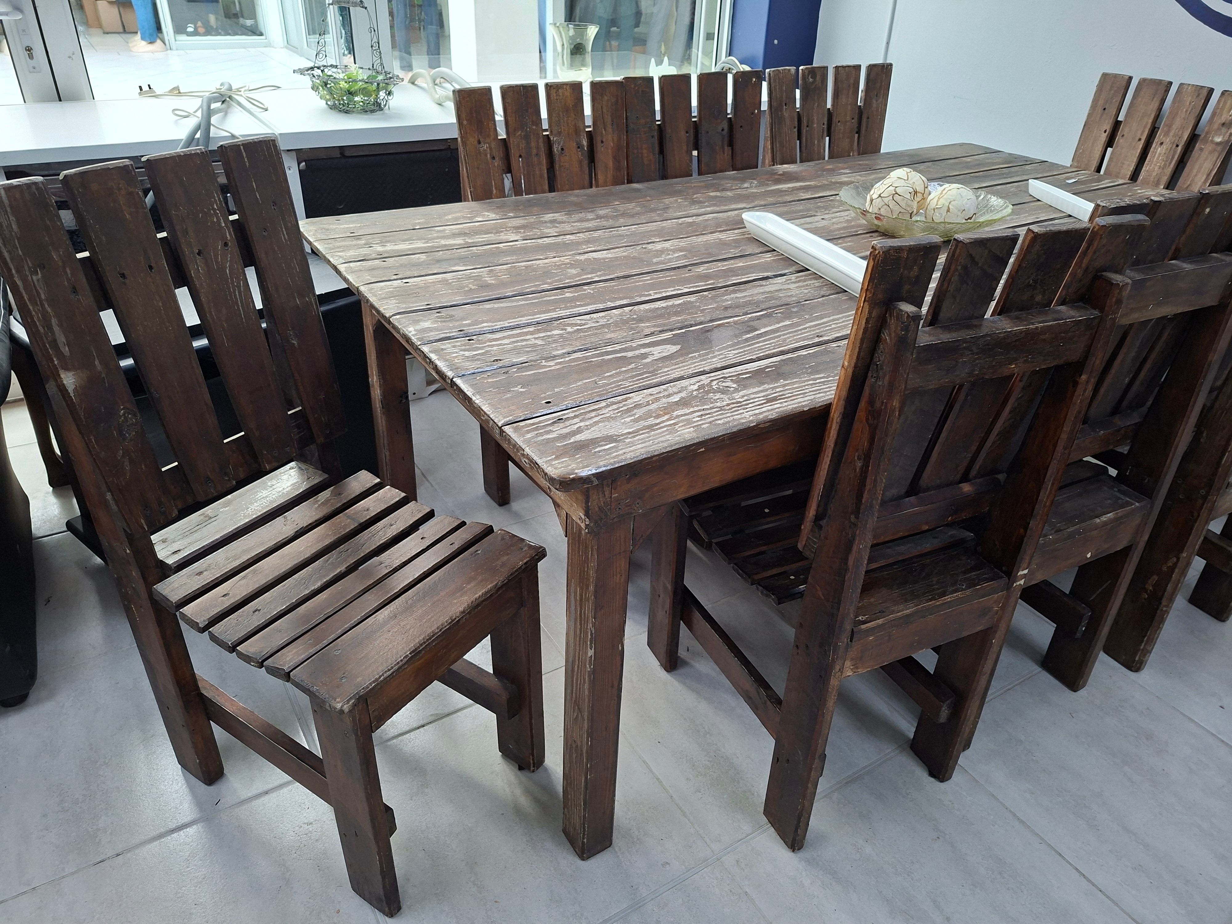 8 Seater Rustic Wooden Dining Table and Chairs  3