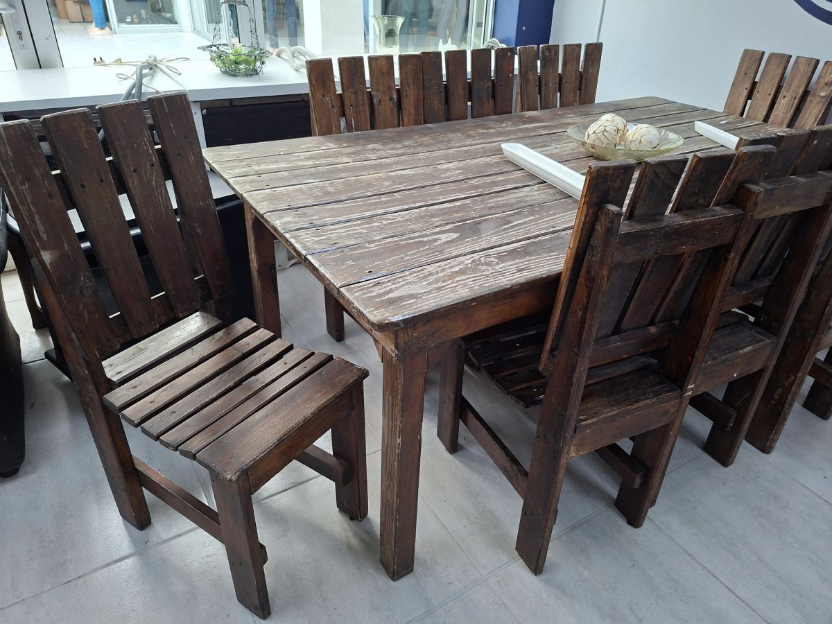 8 Seater Rustic Wooden Dining Table and Chairs  3