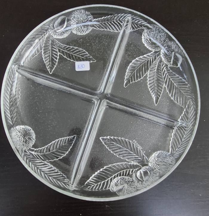 Decorative Glass 4-Section Serving Platter – Floral Design