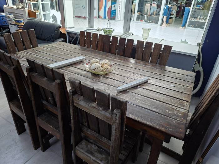 8 Seater Rustic Wooden Dining Table and Chairs 