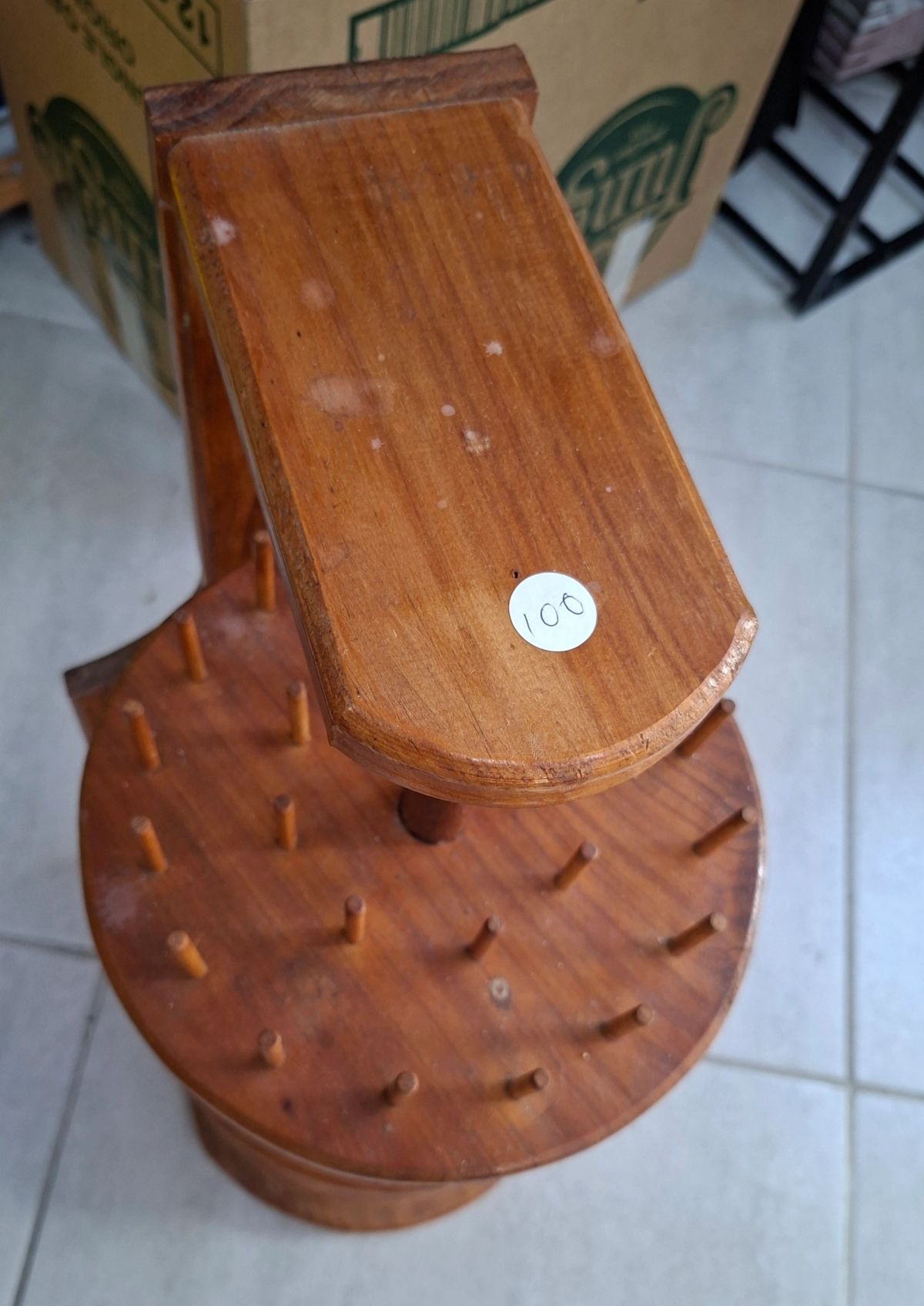 Vintage Wooden 3-Tier Rotating Storage Rack 3