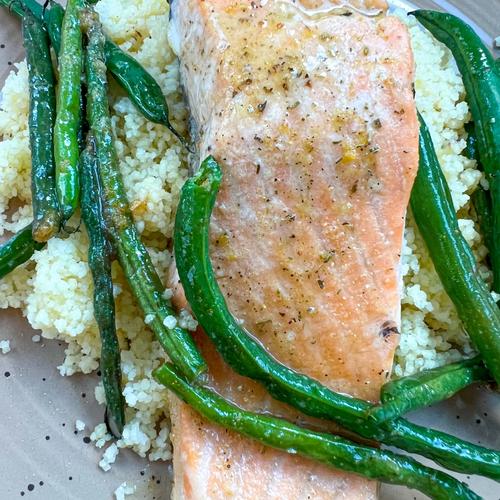 Bistro-Style Sheet Pan Salmon with Green Beans