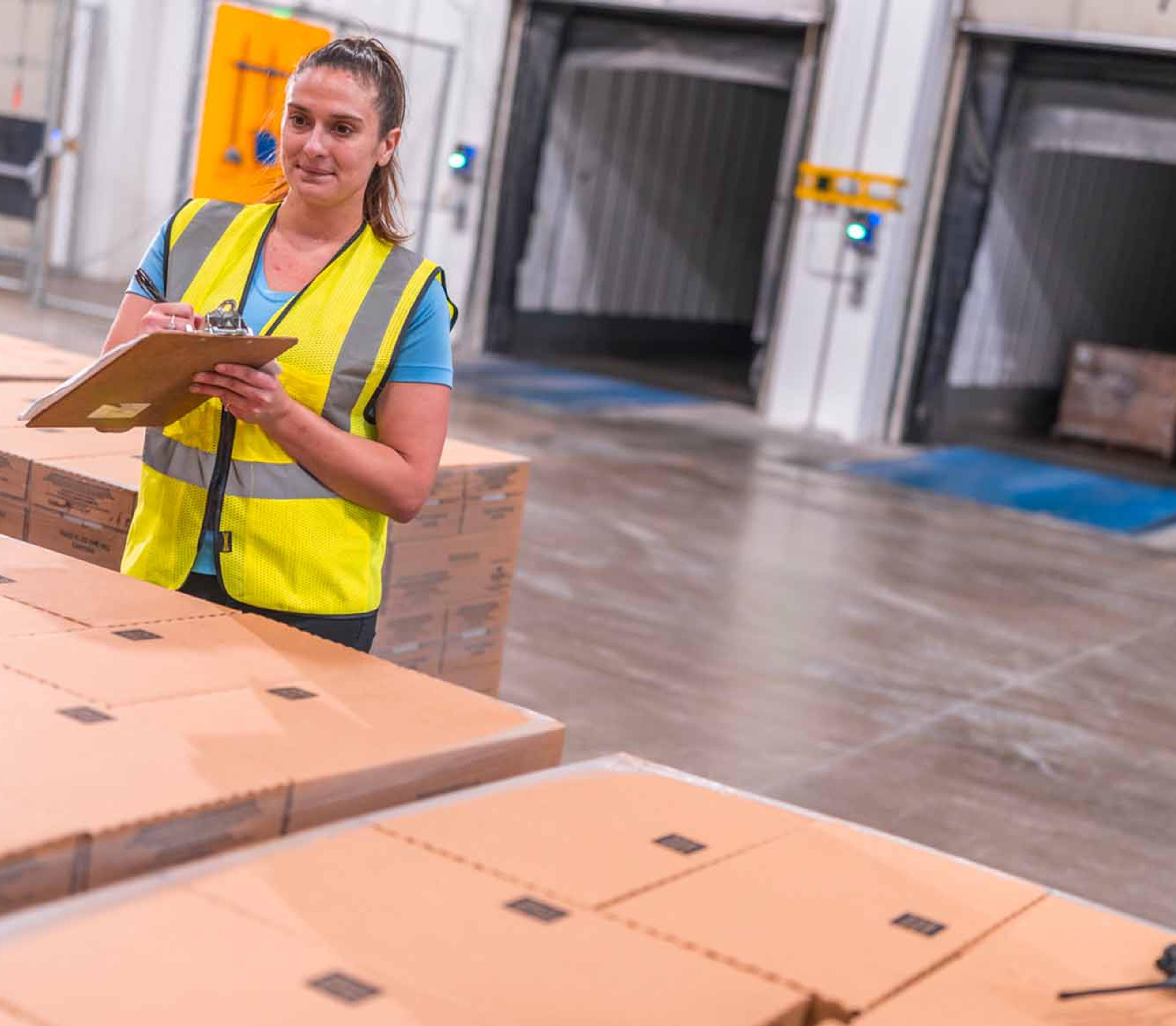 employee double checking cargo before it's loaded into the trailers