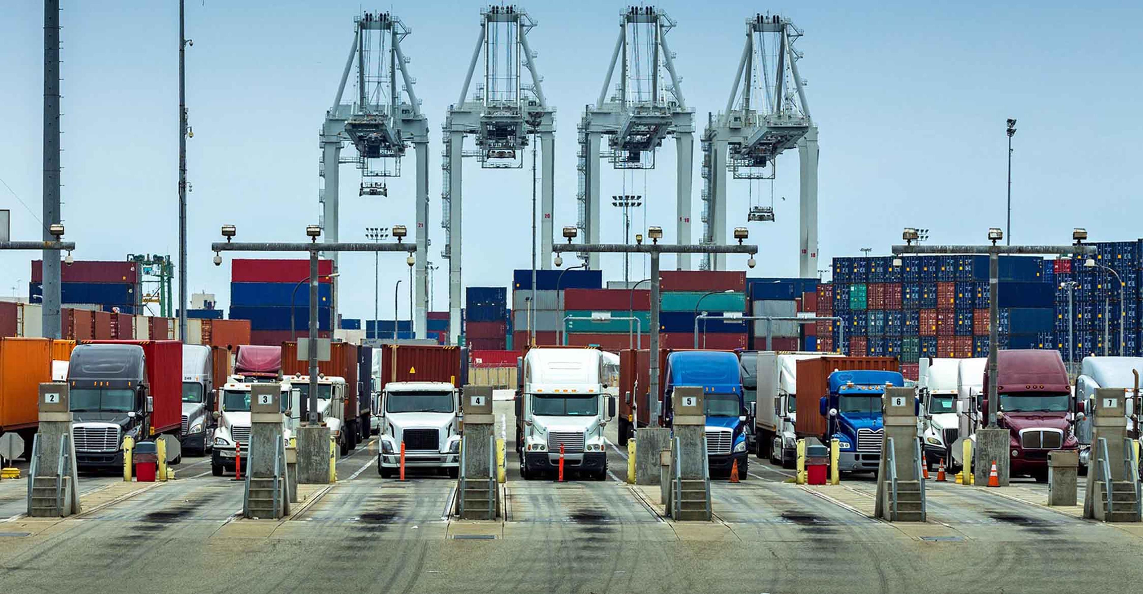 Chassis being loaded with ocean containers