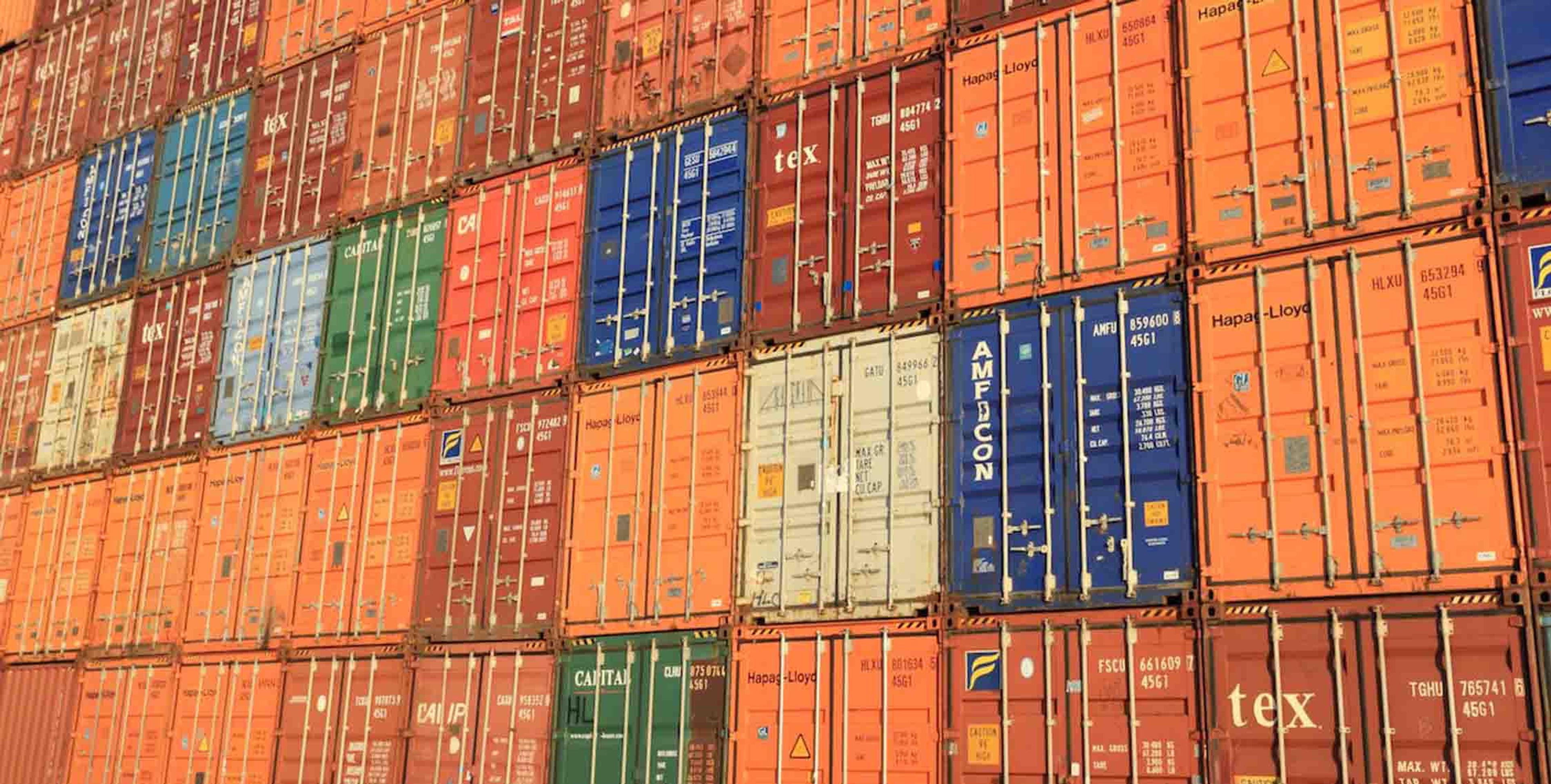 Stacked containers in a port