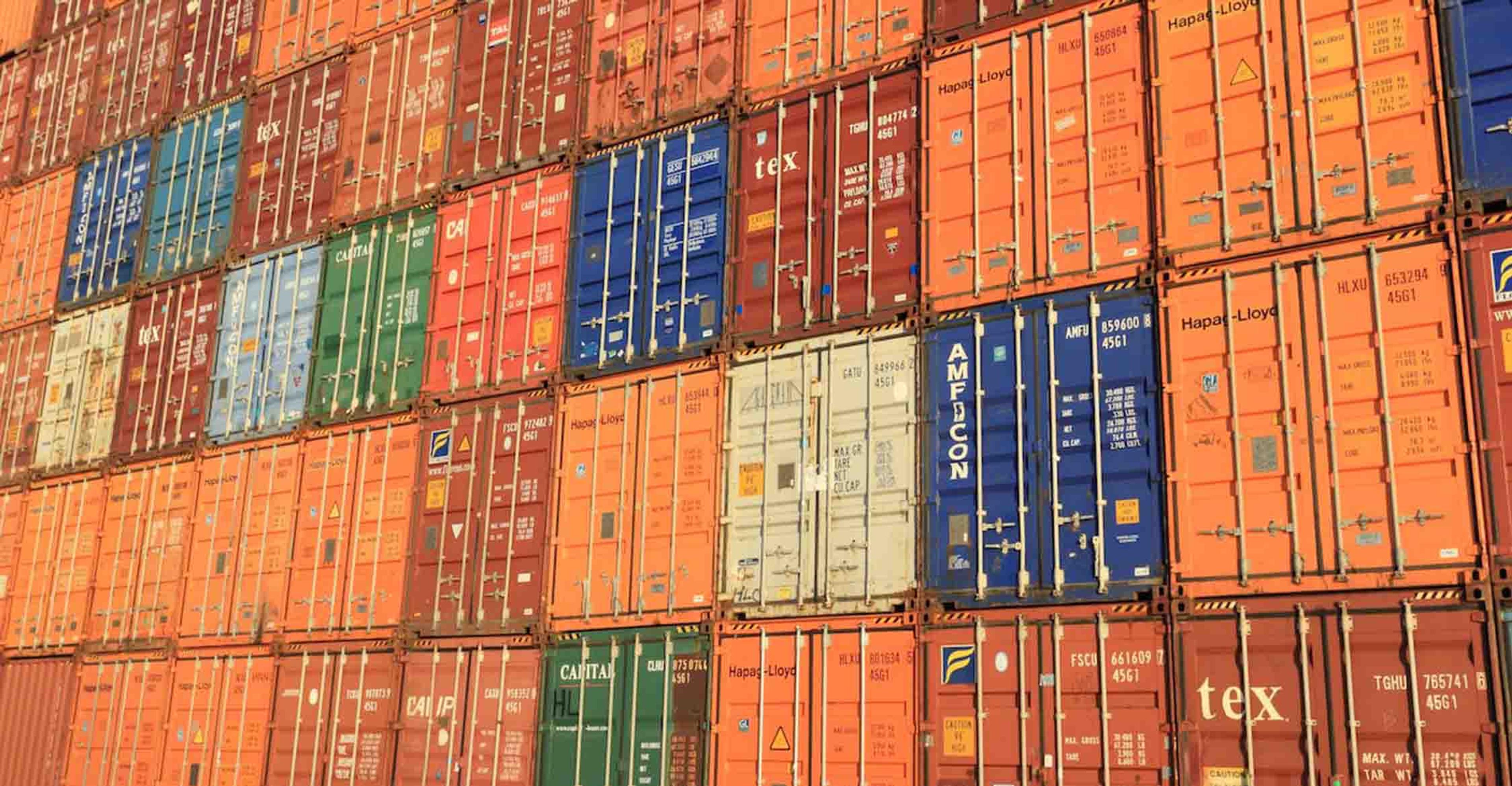 Stacked containers in a port