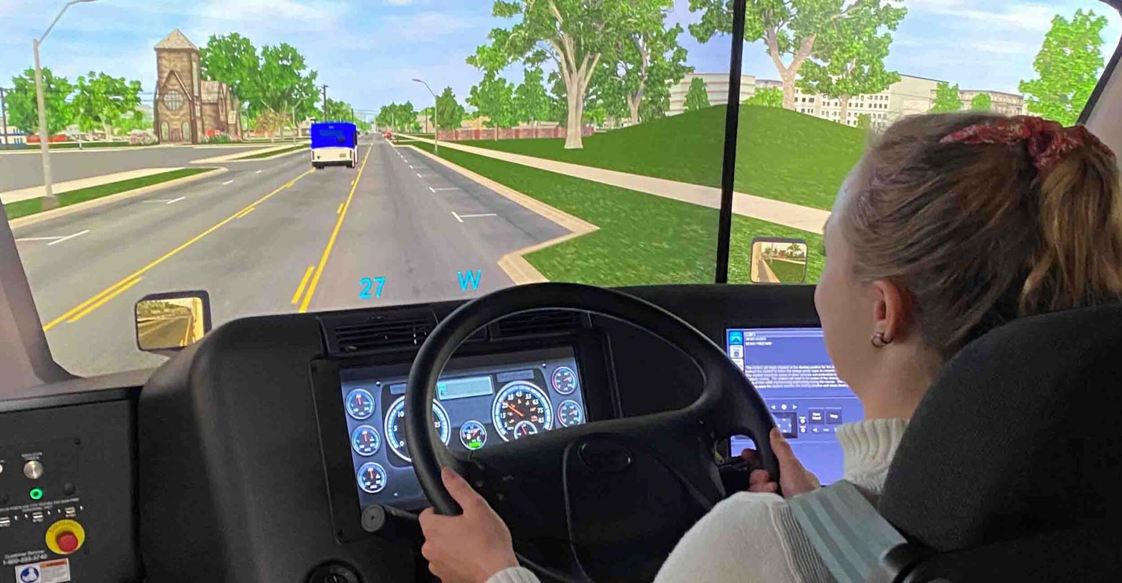 An ITS truck driver trains in the simulator