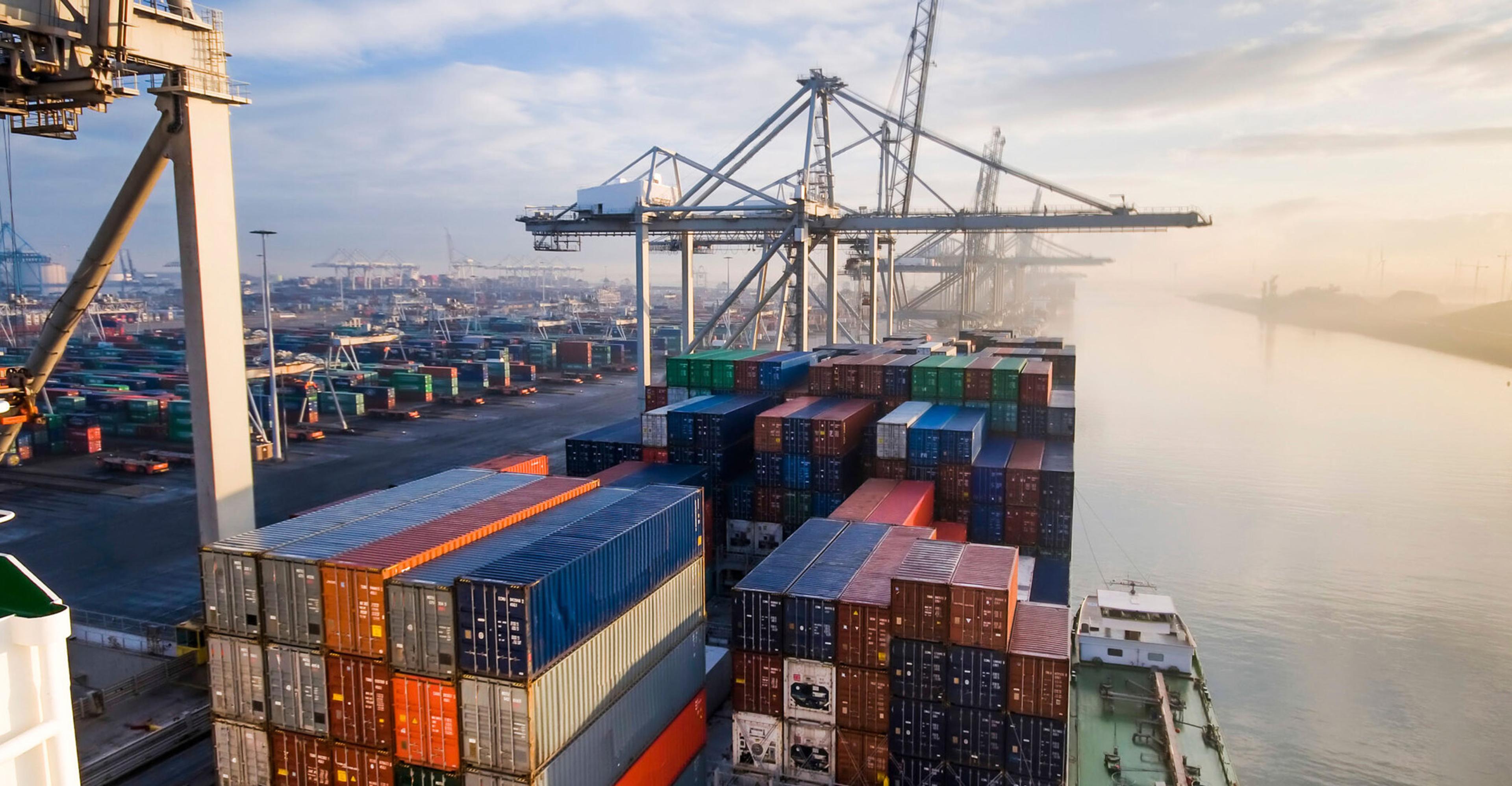 A ship being loaded with containers