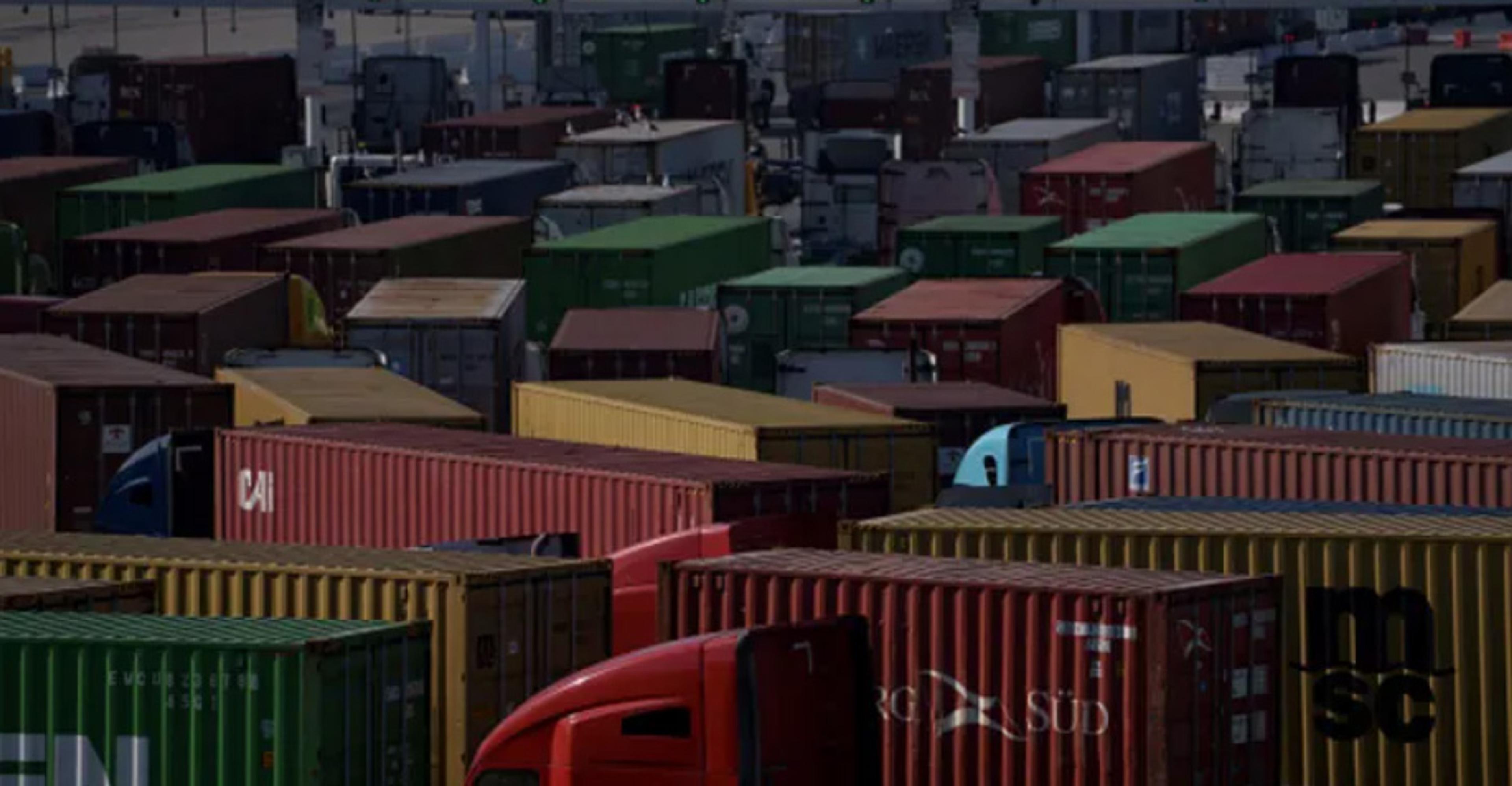 Multiple shipping containers lined up