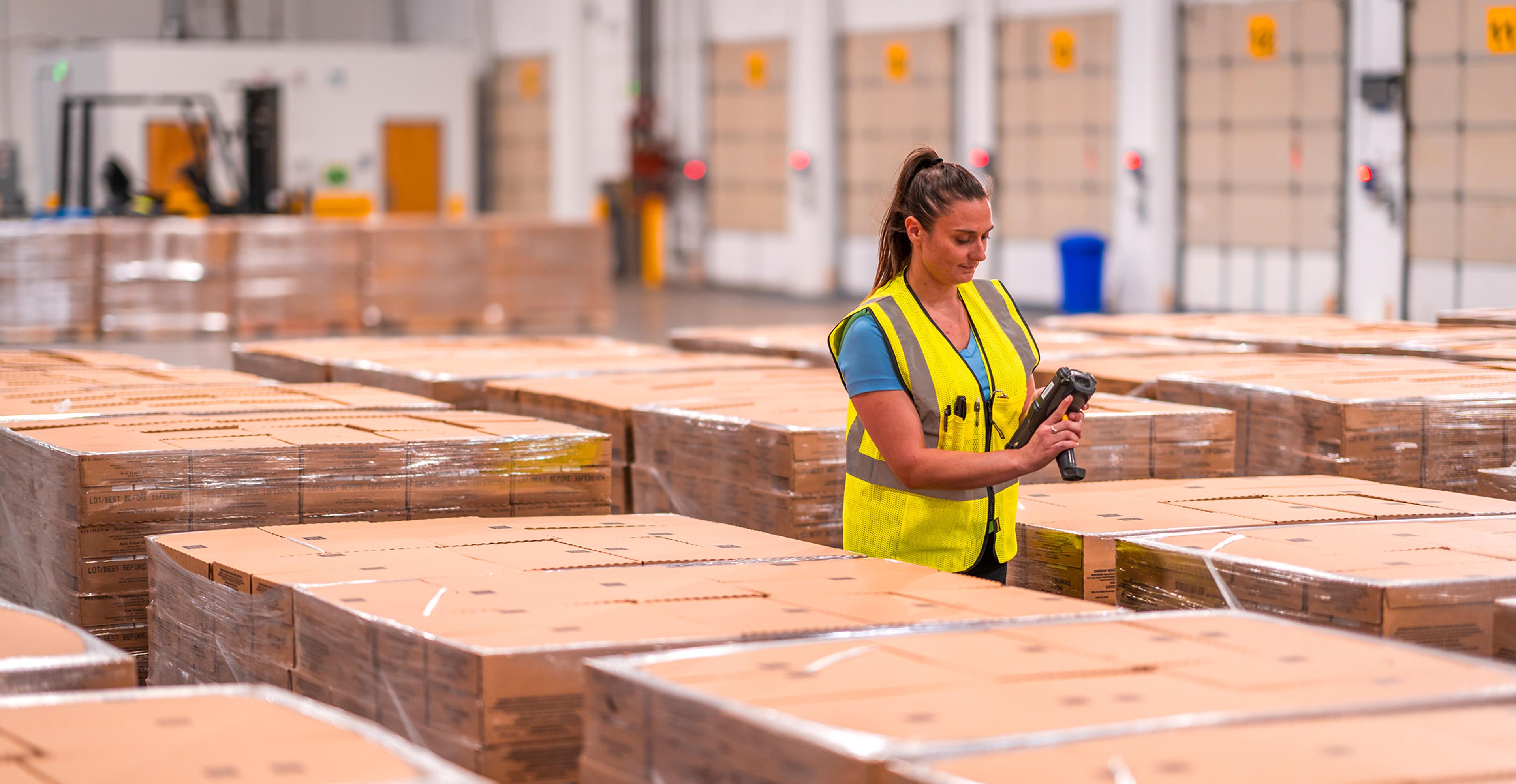 employee scanning inventory in warehouse