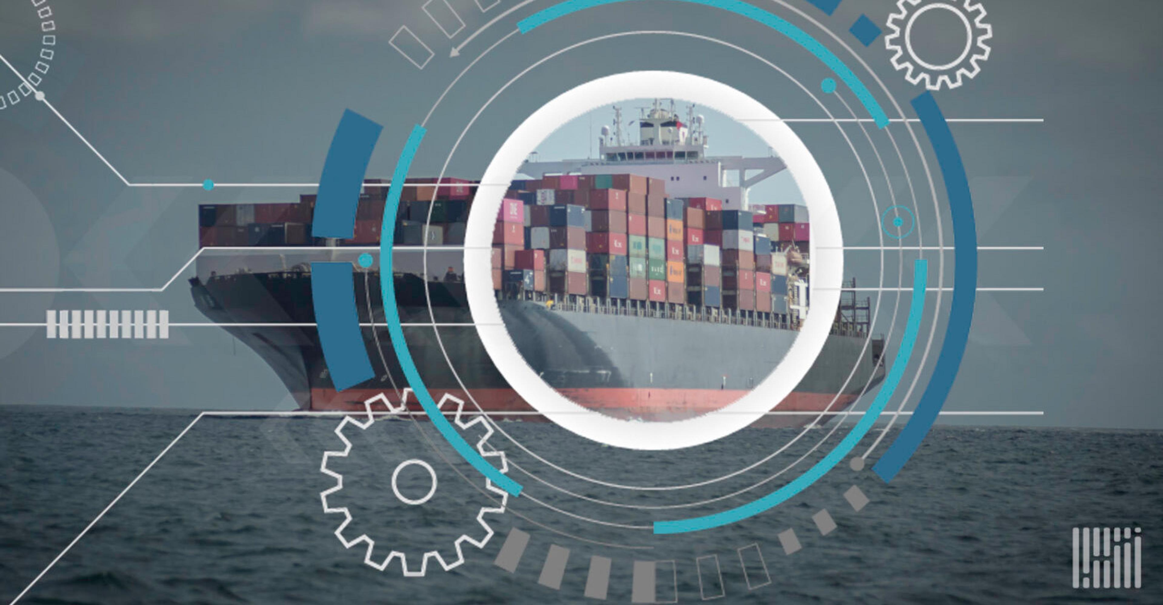 graphic design of cargo ship being scanned
