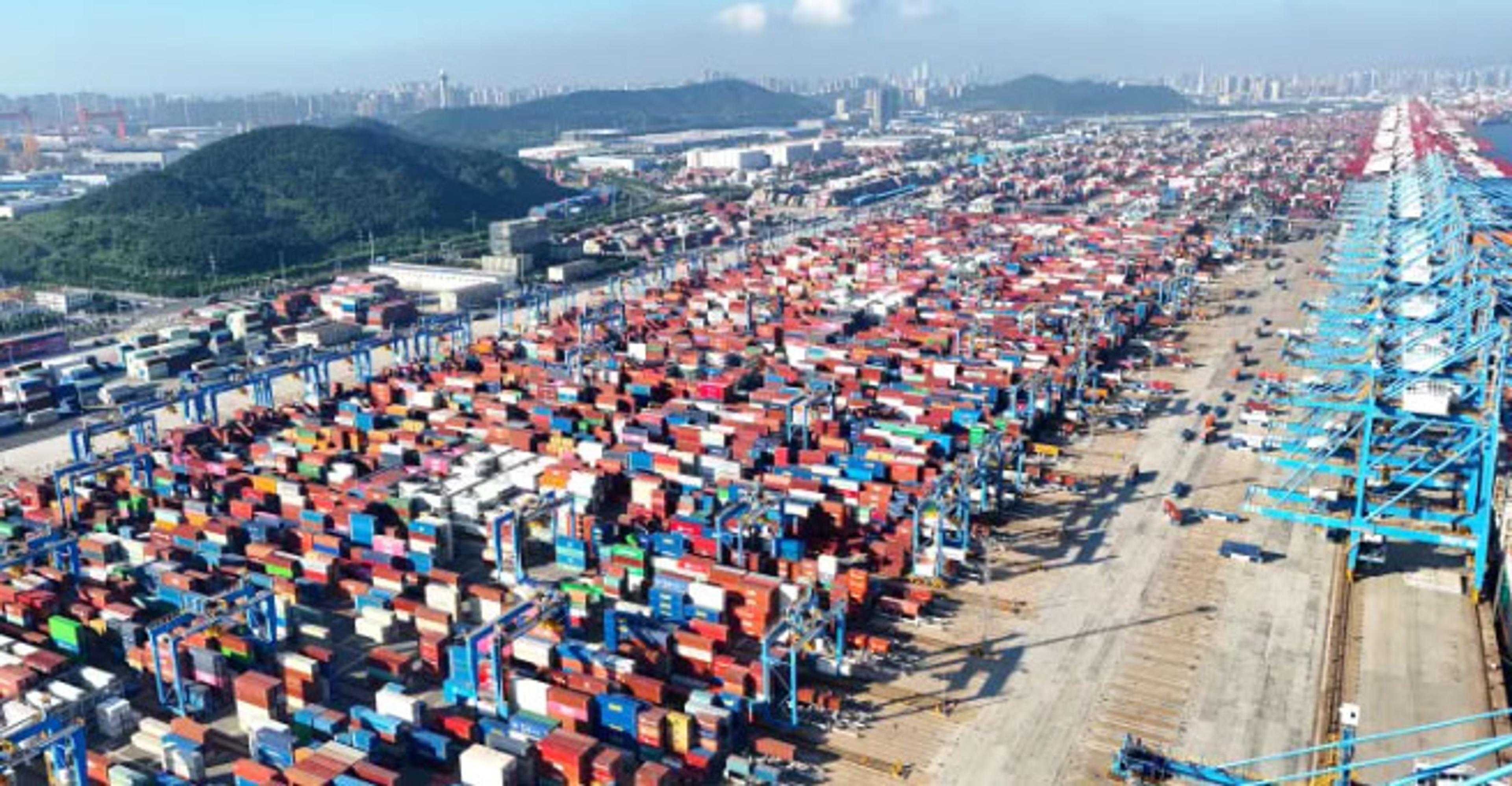 A view of the automated container port in Qingdao in east China’s Shandong province.