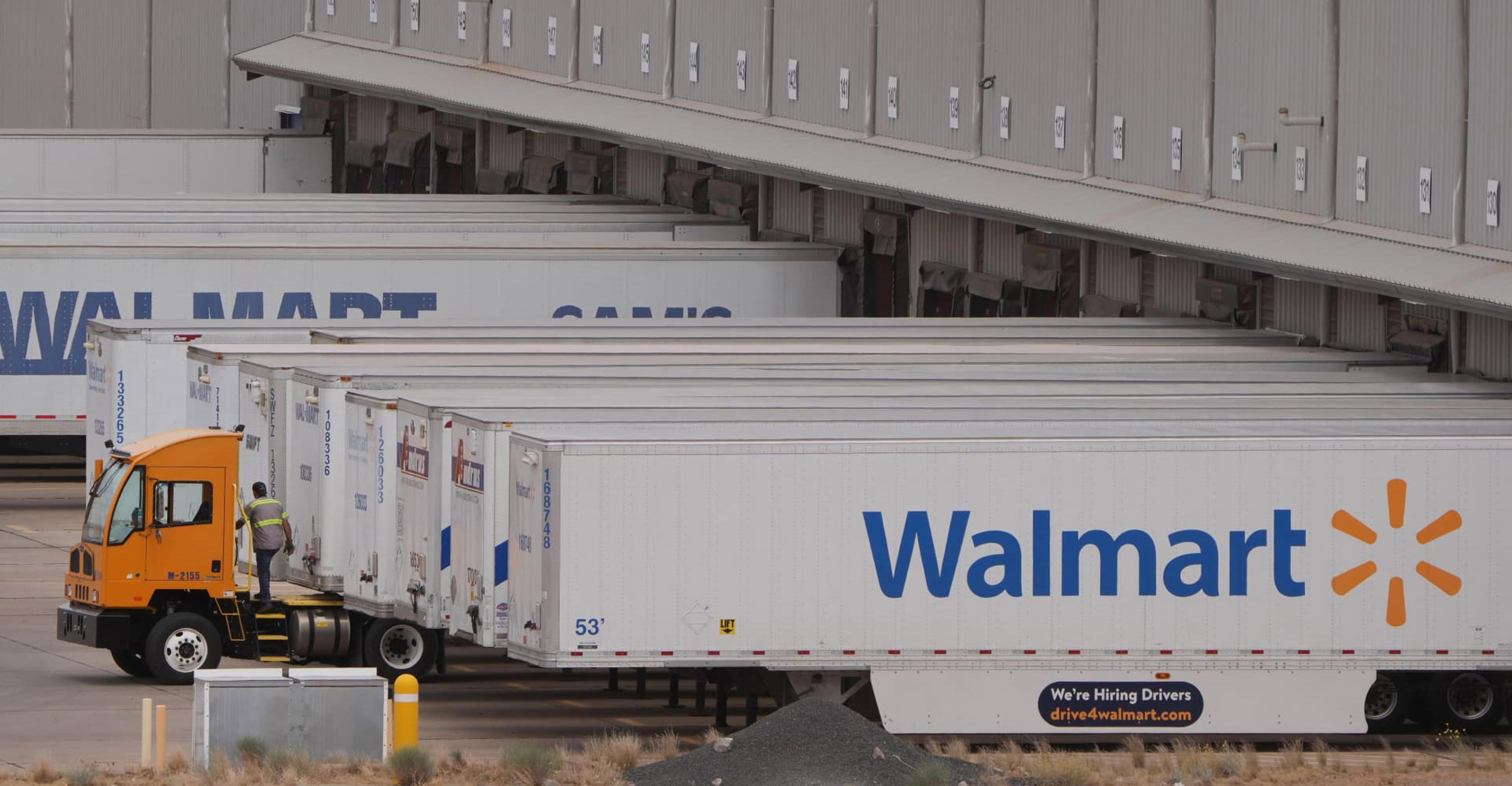 Walmart trailers parked at their distribution center.
