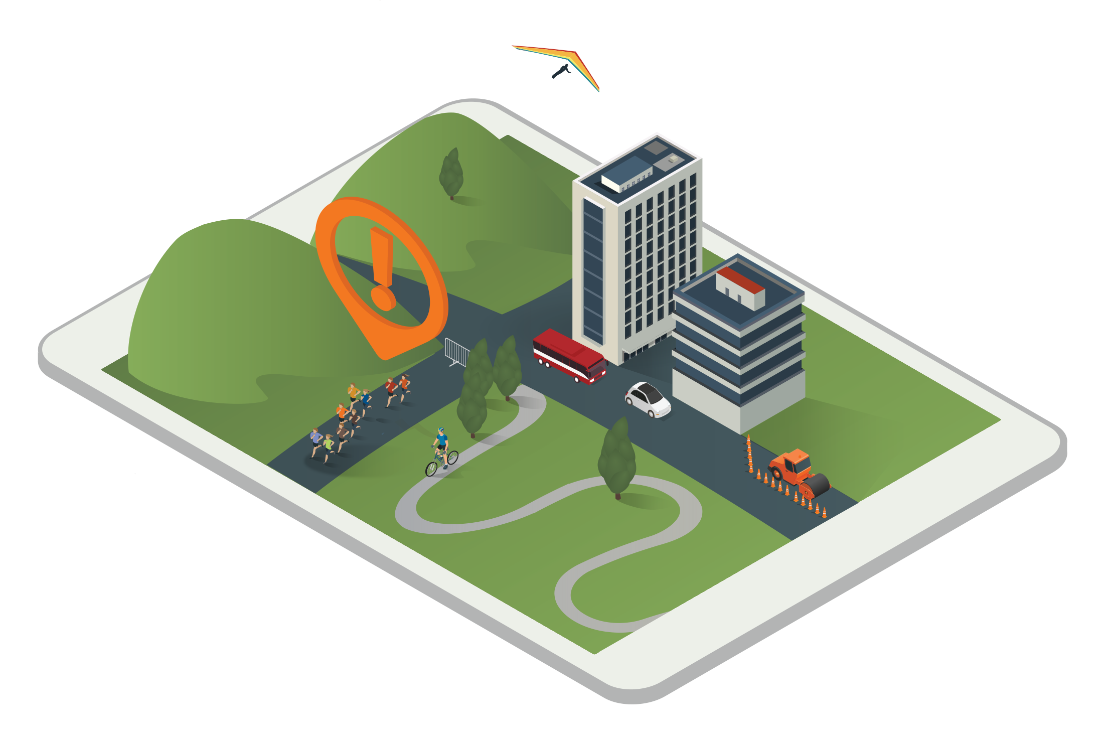 Isometric illustration of city scape showing traffic management in place