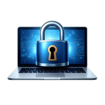 Laptop with a blue padlock on its screen